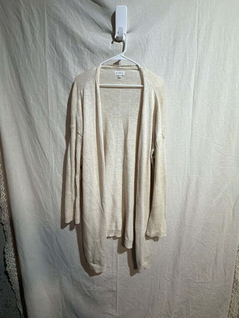 Wonderly Women's Beige 100% Cotton Open Front Longline Cardigan XL